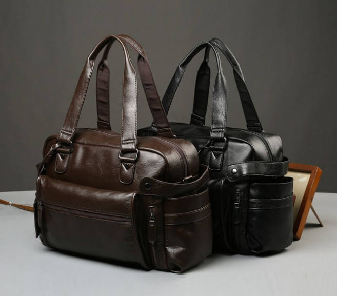 

Мужская кожаная черная коричневая офисная спортивная сумка с ремешком, Черный