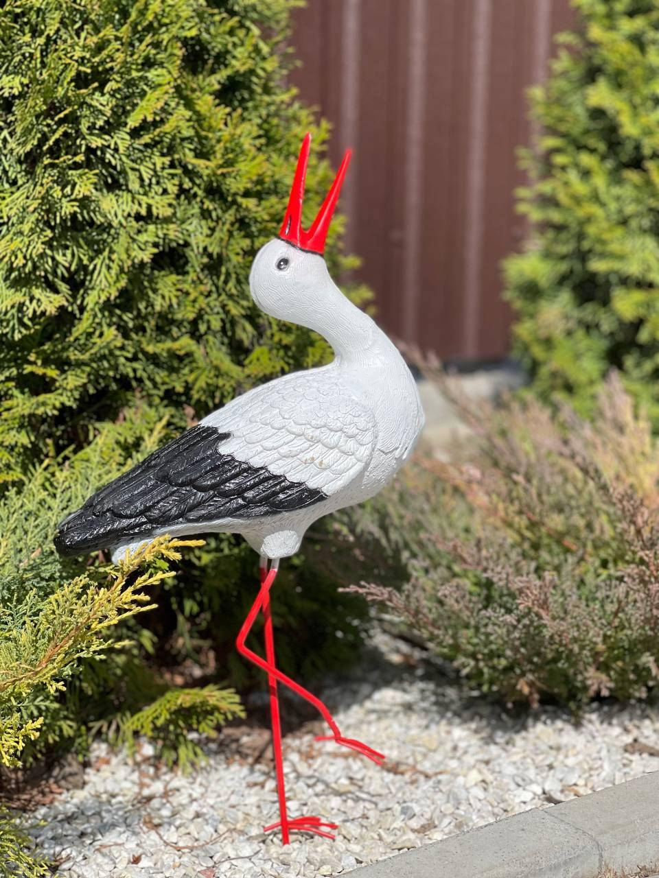 

Садовая фигура с полистоуна Аист малый с открытым клювом, Белый