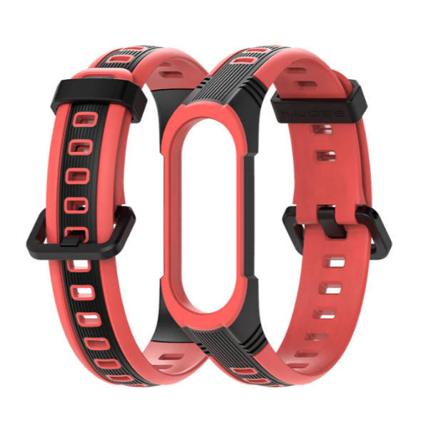 

Силиконовый двухцветный ремешок MiJobs для mi band 3/4 чёрно-красный.