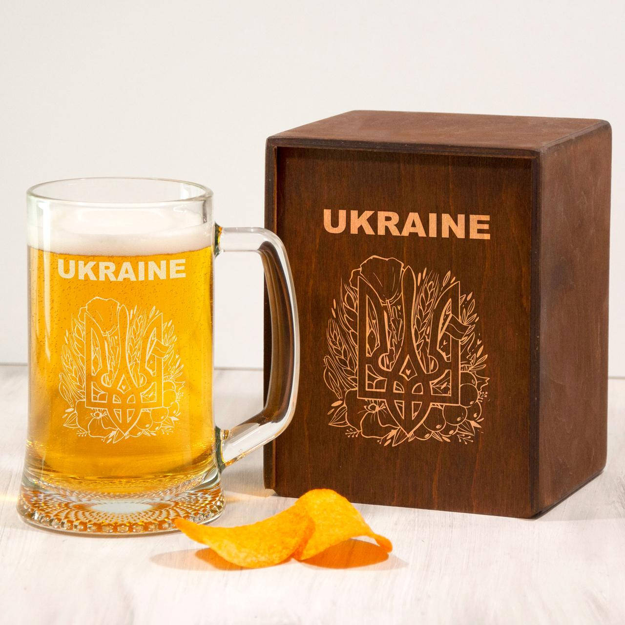 

Пивной бокал с гравировкой герба Украины 0.5Л, Стеклянный