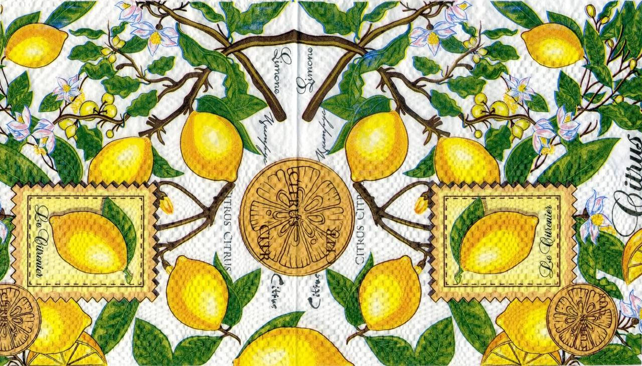 

№ 85 Салфетка для декупажа или сервировки стола "Лимоны". 33х33