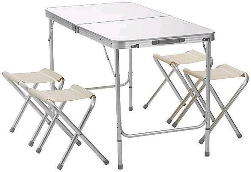 

Стол для пикника с 4 стульями Folding Table раскладной чемодан с отверстием под зонт, Белый