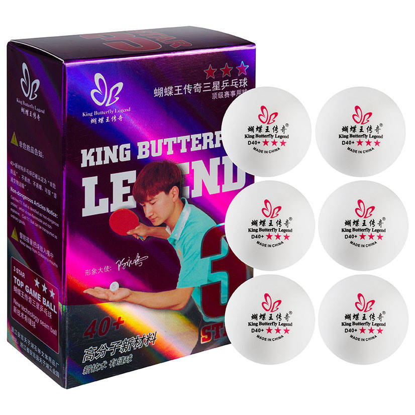 

Шарики для настольного тенниса Butterfly King 3*, 40+мм, 6шт, белый.