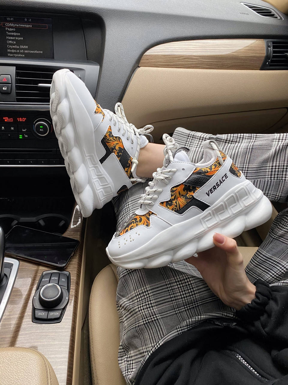 

Стильные женские кроссовки Versace Chain White/Leopard 38, Белый