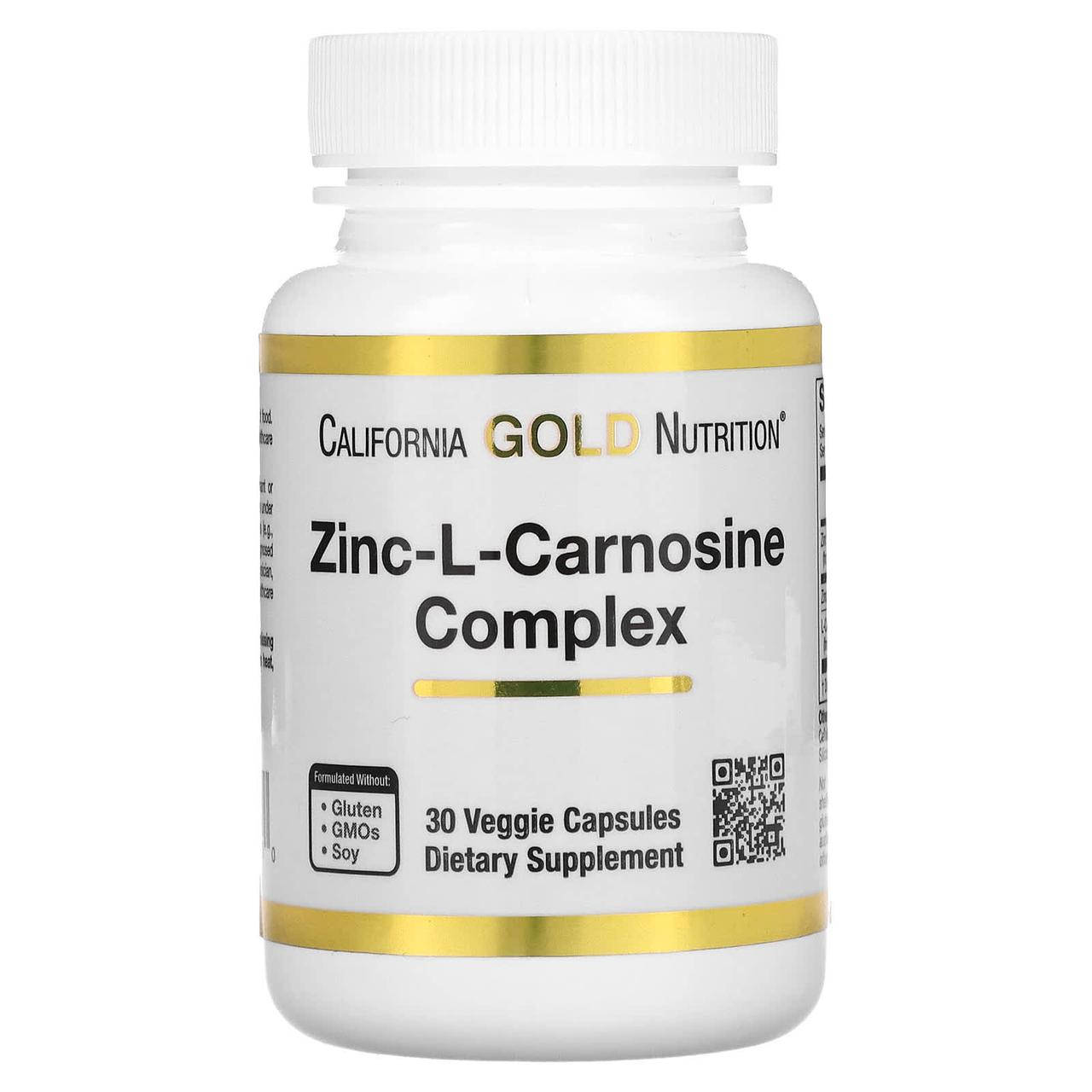 

California Gold Nutrition, Цинк-L-карнозин, 30 растительных капсул