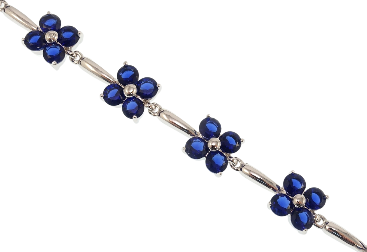 

Браслет Xuping Родий "Цветочки синие фианиты" размер с доп.звеном 18.5,21см х 2-8мм