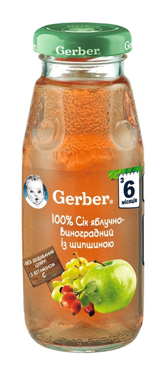 

Сок GERBER (Гербер) Яблочно-виноградный и шиповником с 6 месяцев,175 мл
