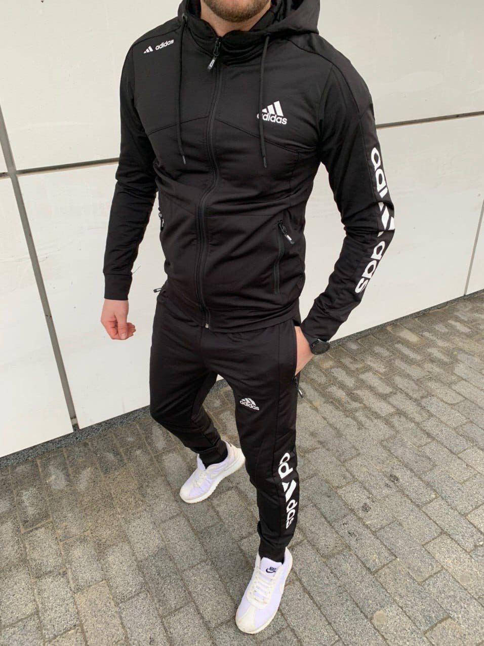 

Спортивный костюм мужской Adidas zipp черный демисезонный осенний | весенний Адидас ЛЮКС качества