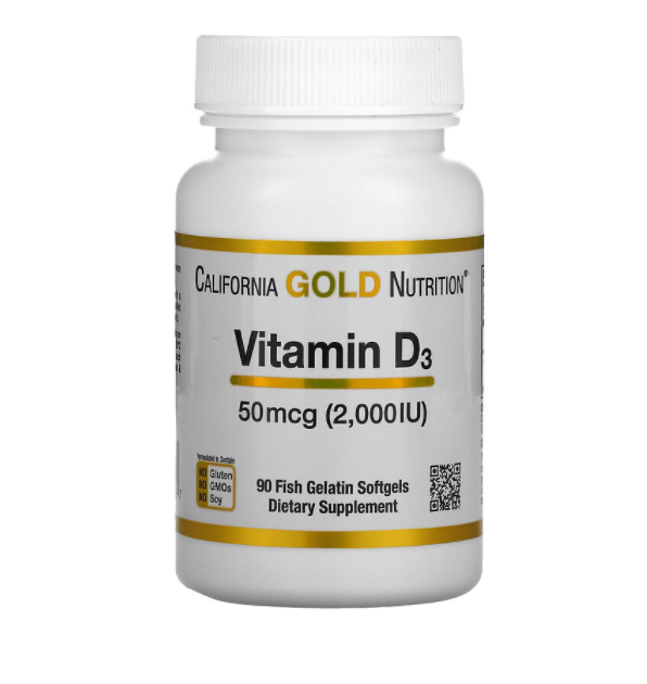 

Витамин D3, 50 мкг (2000 МЕ), 90 капсул California Gold Nutrition