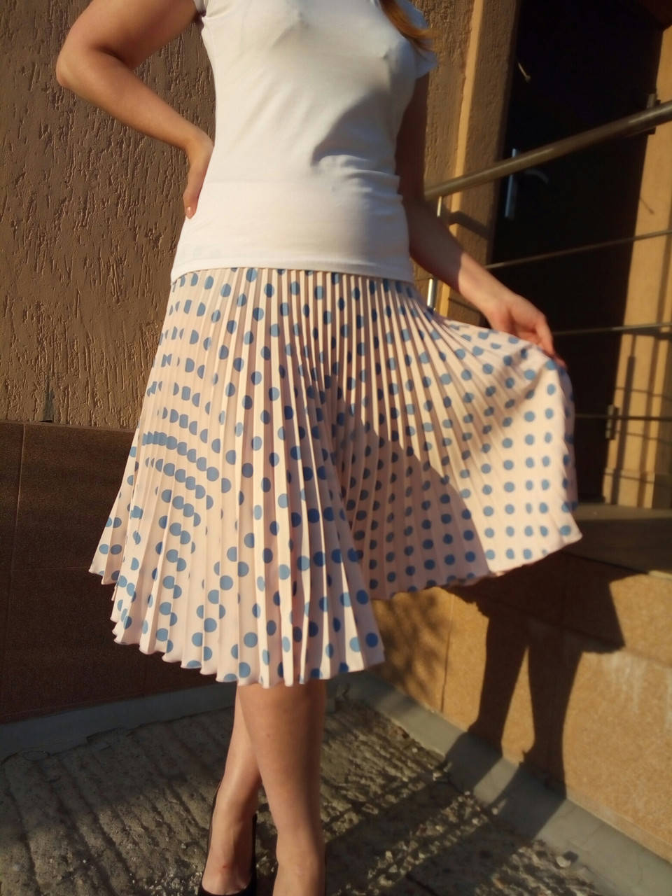 

Юбка плиссе горох на розовой пудре., Пудровый