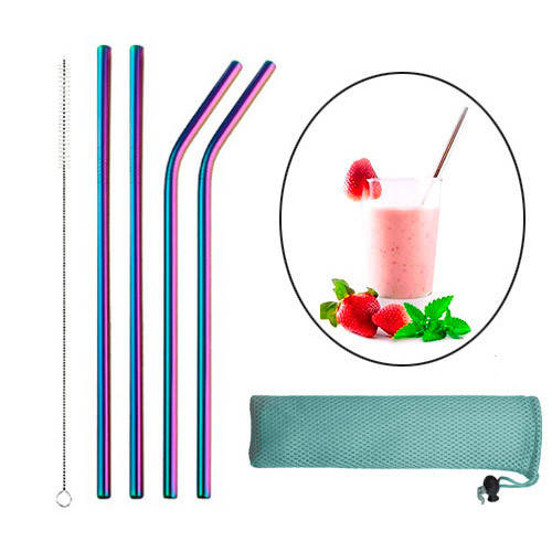 

Набор из 4 металлических эко соломинок трубочек для напитков, хамелеон