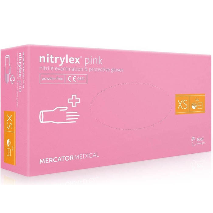 

Перчатки нитриловые Mercator Nitrylex PINK неопудренные, размер , 100 шт, Розовый