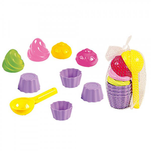 

Набор для песочницы 1046 сладости, формочки, 8шт лопатка, в сетке,18-7-5см