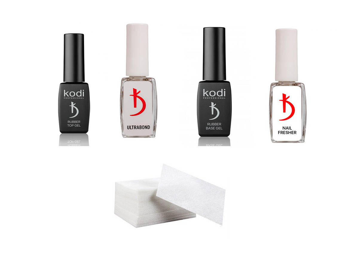 

Набор Kodi Rubber Base Gel + Kodi Nail Fresher + Kodi Ultrabond + Kodi Rubber Top Gel + Подарок