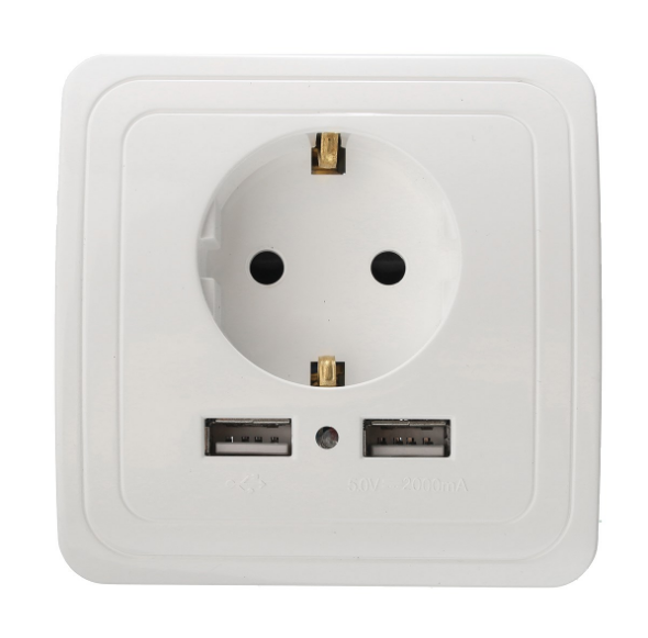 

Розетка GNIZDO с 2мя USB портами для зарядки, с заземлением и защитными шторками Белая (G001)