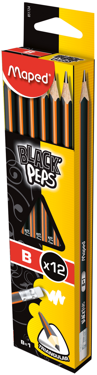 

Олівець графітовий MAPED BLACK PEPS, B, з ластиком, Черный