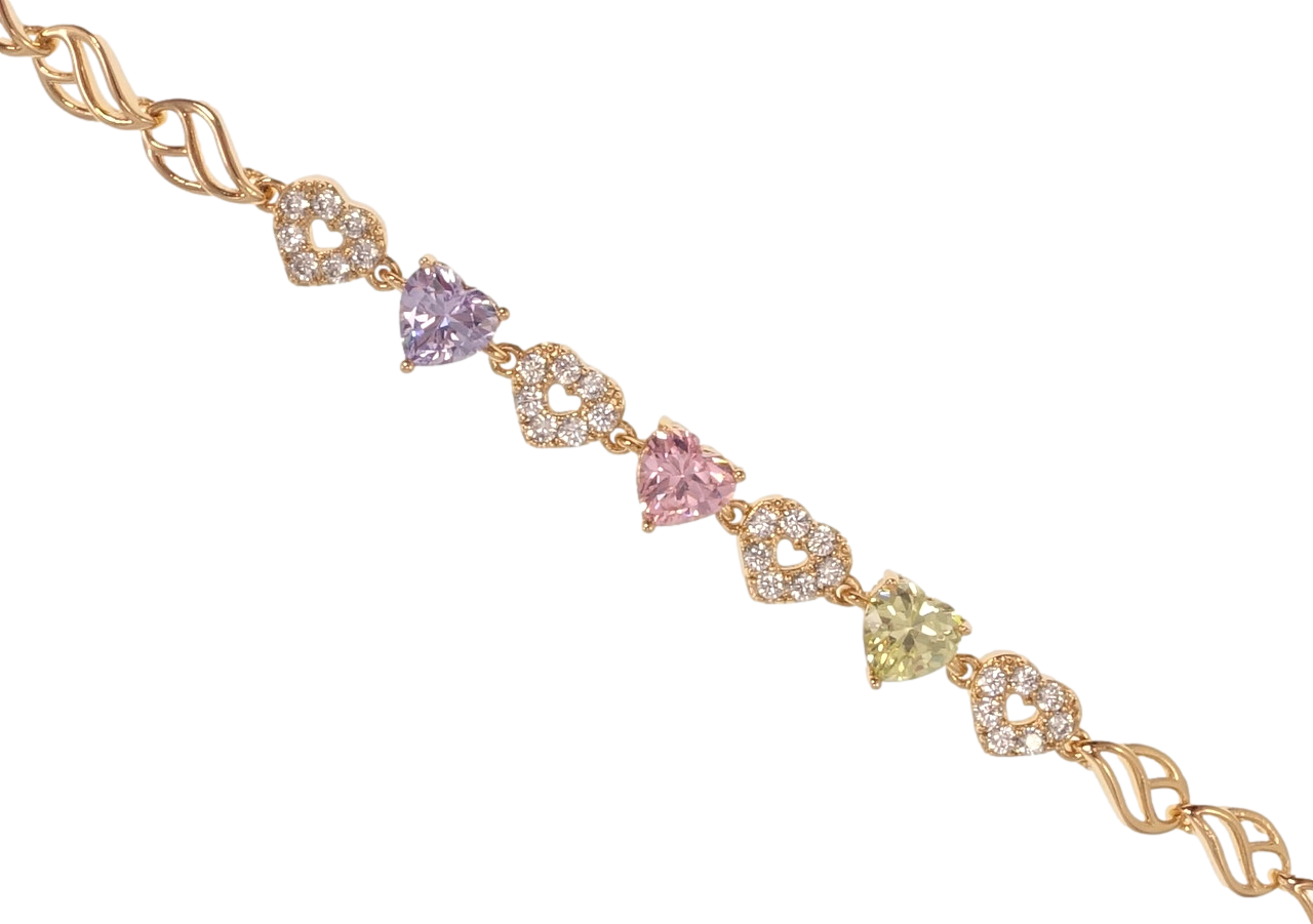 

Браслет Xuping Позолота 18K "Кристальные цветные сердечки" длина с доп.замком 17,19см х 5-6мм