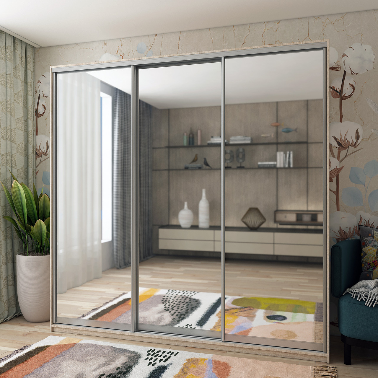 Шафа купе Doros Сіті Лайт Дуб сонома 3 Дзеркала 225х60х225 (42002138)