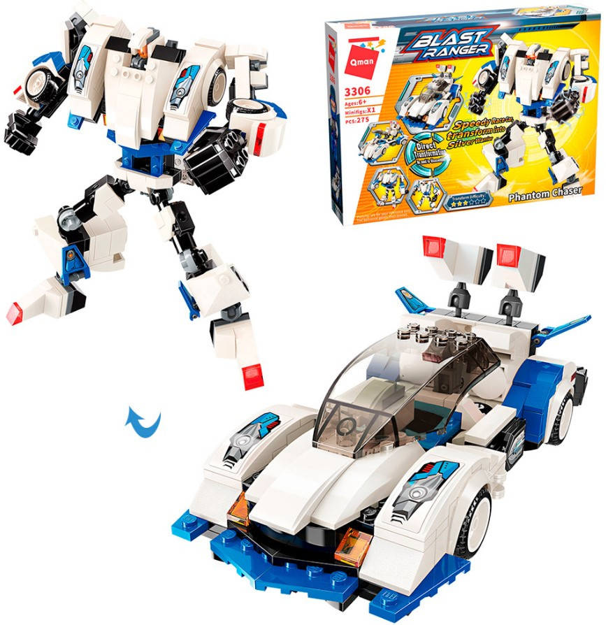 

Конструктор Qman Трансформер 3 в 1 Призрачный охотник Робот Мех + Машина Blast Ranger 275 деталей 3306, Разные цвета
