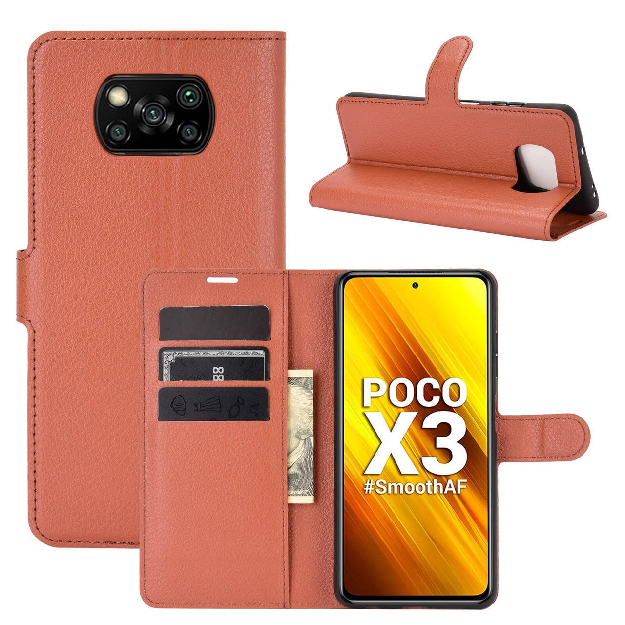 

Чехол IETP для Xiaomi Poco X3 / X3 Pro книжка кожа PU с визитницей коричневый