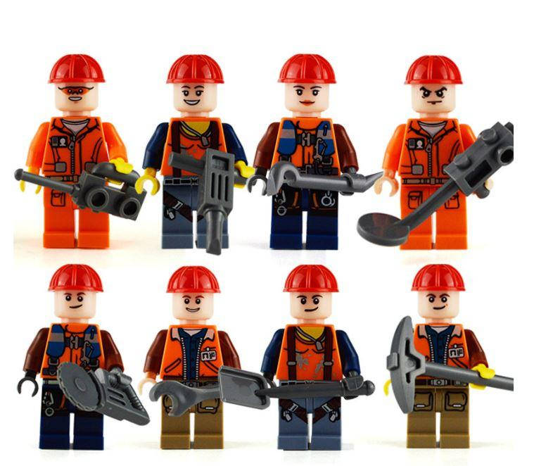 

Фигурки рабочих строителей V2, коллекция 8шт BrickArms, Разные цвета