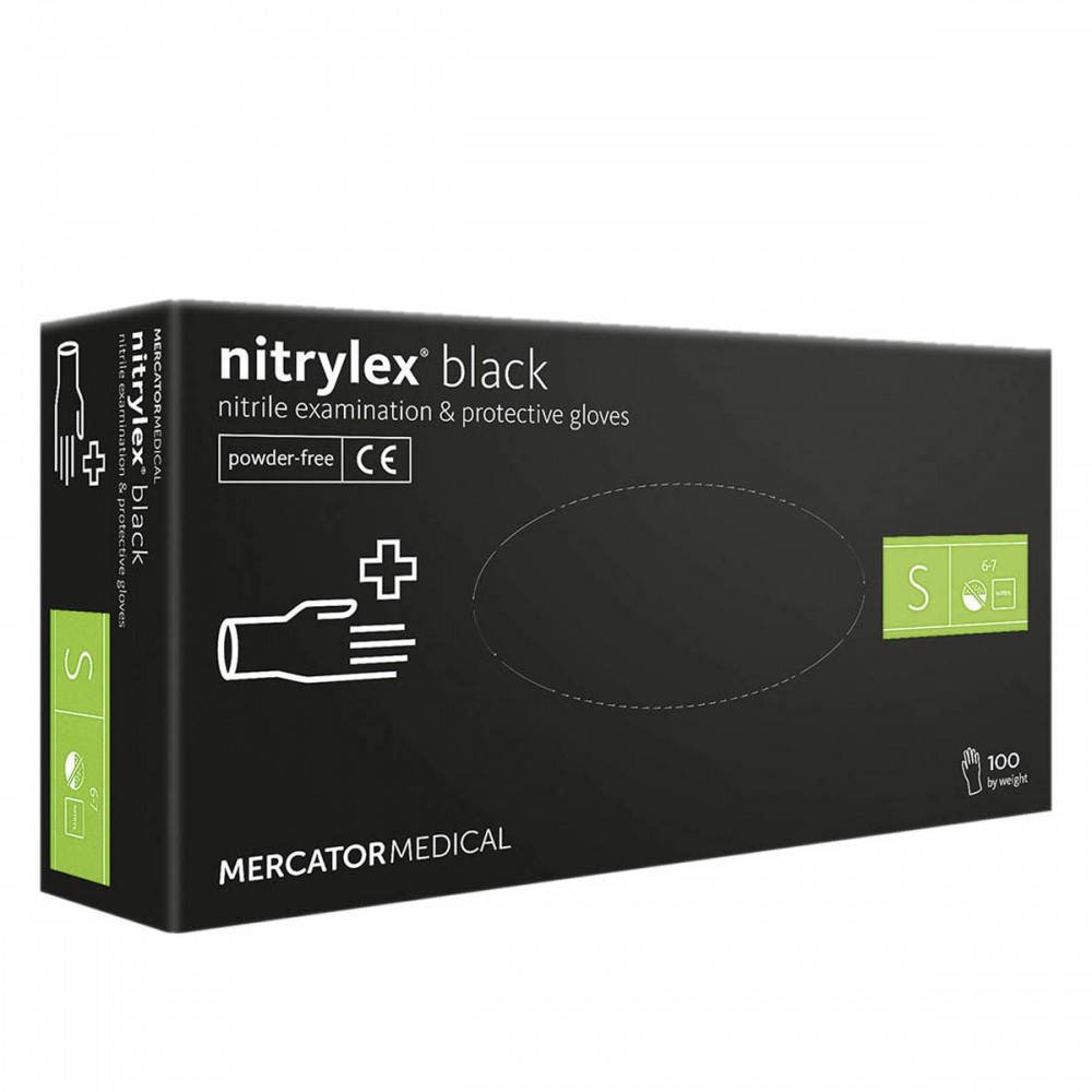 

Перчатки нитриловые без пудры NITRYLEX черные 100шт/50пар размеры S, M, L, Черный