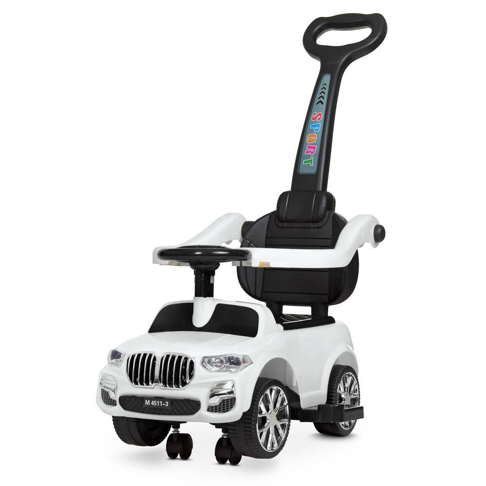 

Детский толокар музыкальный с родительской ручкой Bambi Racer M 4511-1 белый
