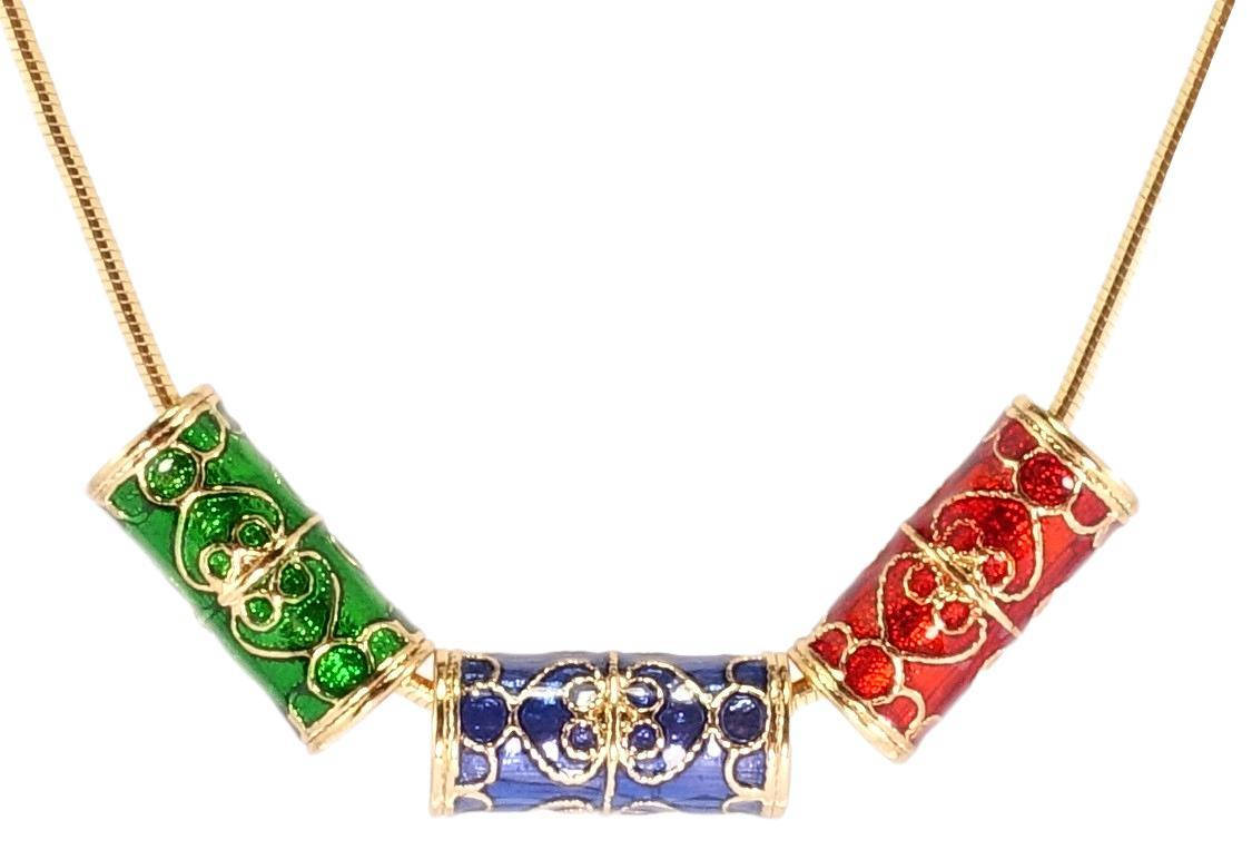 

Кулон на цепочке Xuping Позолота 18K "Три бусины с цветной эмалью и ажурным узором" длина 42см х 1мм