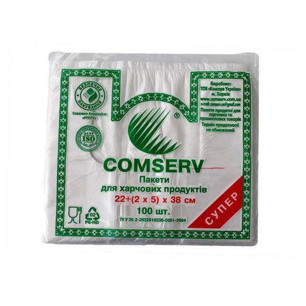 

Пакет п/э майка 22х38(100шт)6мкм Comserv №1