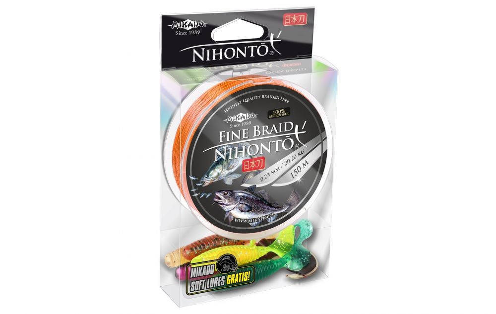 

Плетеный шнур Mikado NIHONTO FINE BRAID 150 м оранжевый + подарок силикон 5 шт! 0.08