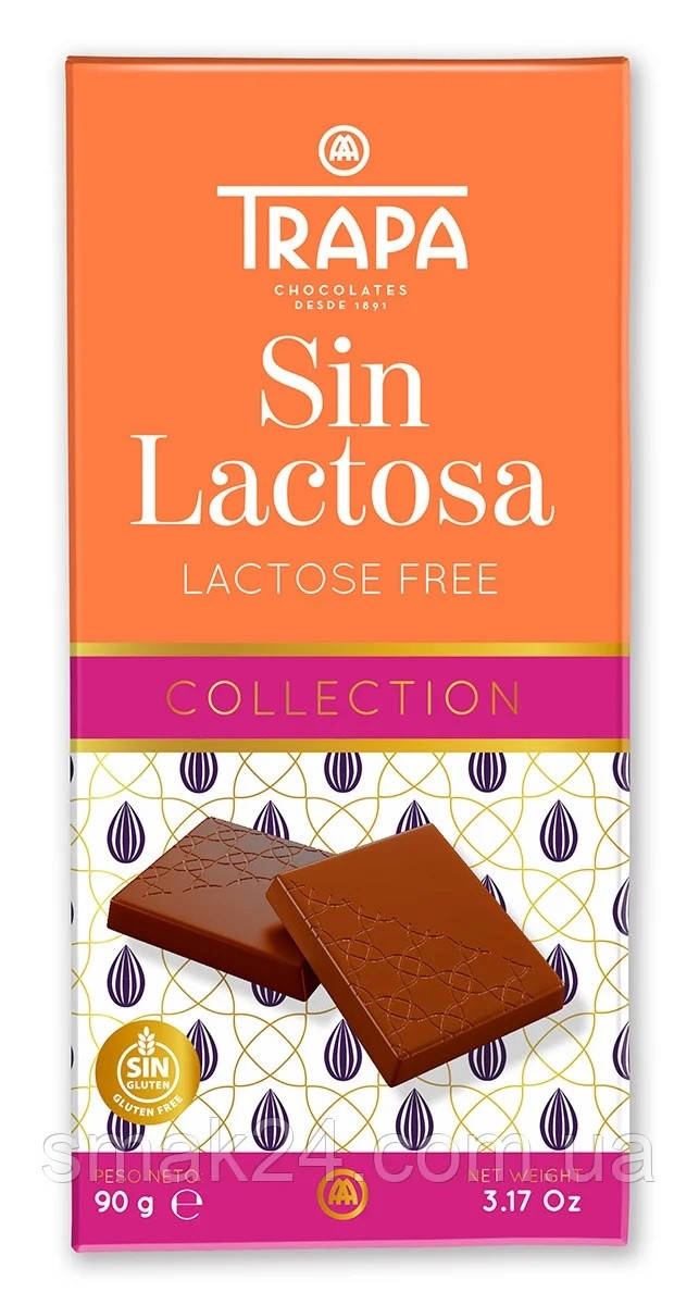 

Шоколад молочный Trapa Sin Lactosa Collection без лактозы и глютена 90 г Испания