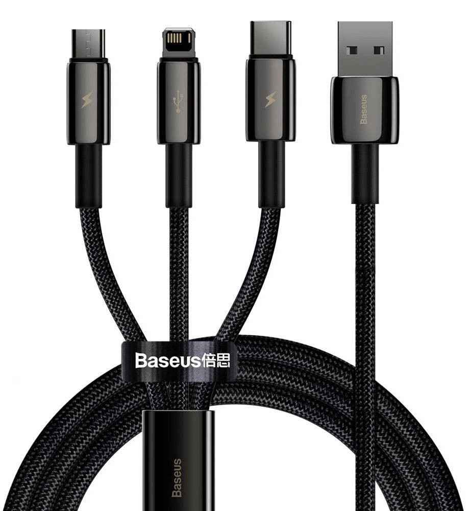 

Кабель для зарядки телефона/смартфона 3в1 Baseus USB-Micro+Lightning+Type-C 3.5А 1.5 м (CAMLTWJ-01)