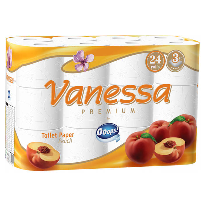 

Туалетная бумага Ooops! Vanessa Premium 3-х слойная 24 шт 115 отрывов, Белый