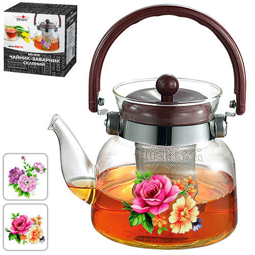 

Чайник (заварник) для чая стеклянный 600мл Stenson (MS-0131), Разные цвета