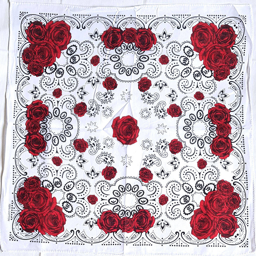 

Бандана хлопковая летний платок белая с красными цветами, Белый