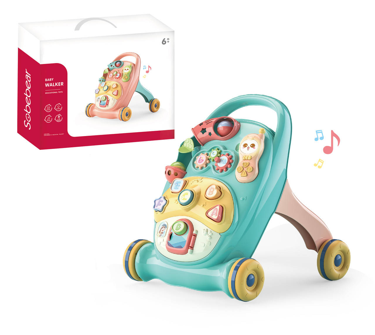 

Детские музыкальные развивающие ходунки-каталка "Sobebear" Baby Walker, бирюзовые, Бирюзовый