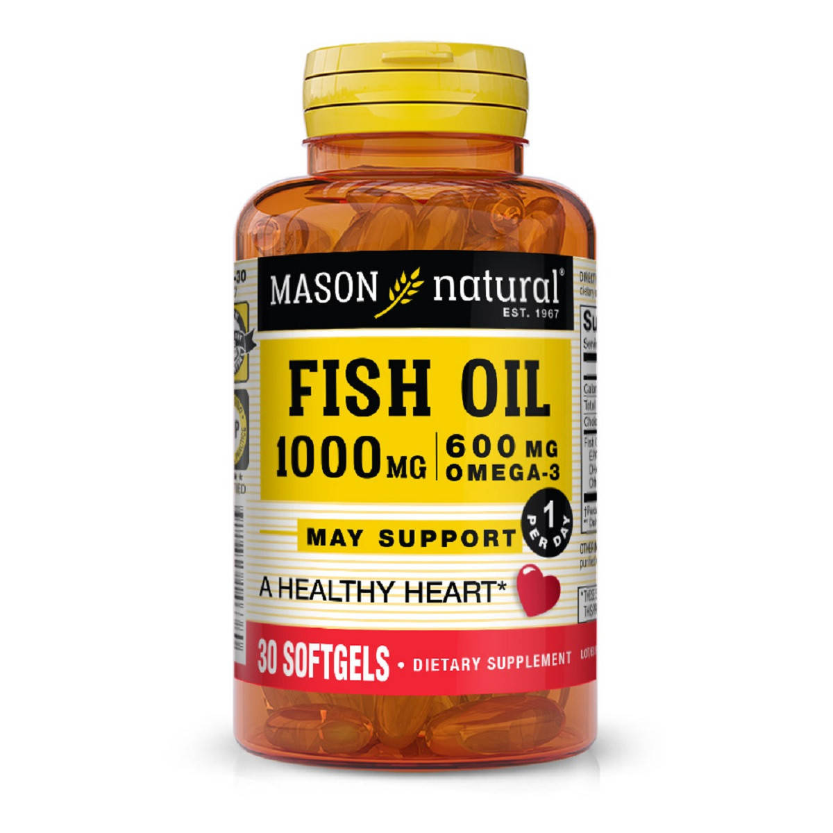 

Рыбий жир и Омега 3 1000/600мг, Fish Oil & Omega 3, Mason Natural, 30 гелевых капсул