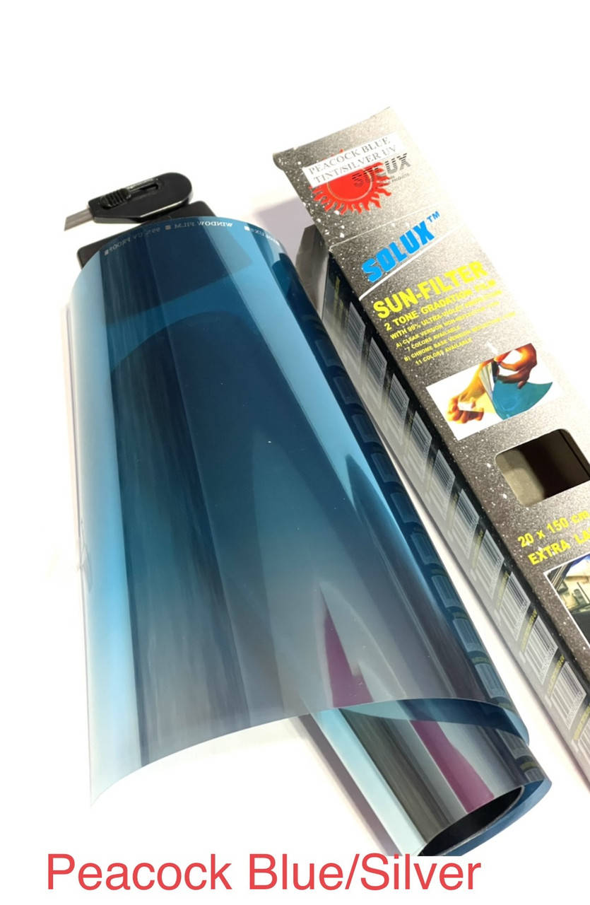 

Тонировочная пленка металлизированная с переходом на лобовое стекло Solux Peacock Blue/Silver 20cmх1,5m, Бирюзовый