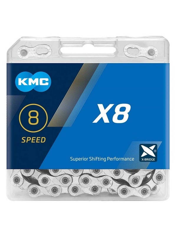 

Цепь велосипедная KMC X8, 8 скоростей., 116 зв. серебро