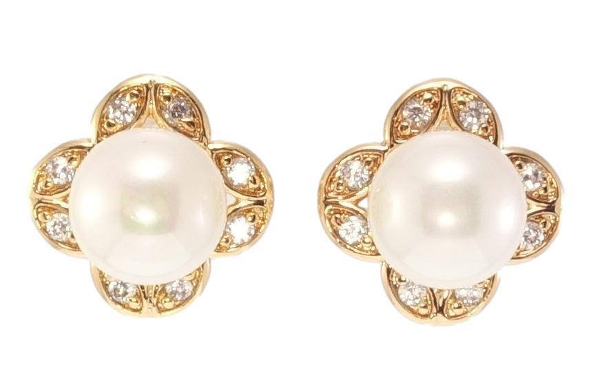 

Серьги Xuping Позолота 18K гвоздики (пусеты) "Цветочки с жемчужинами и цирконием"