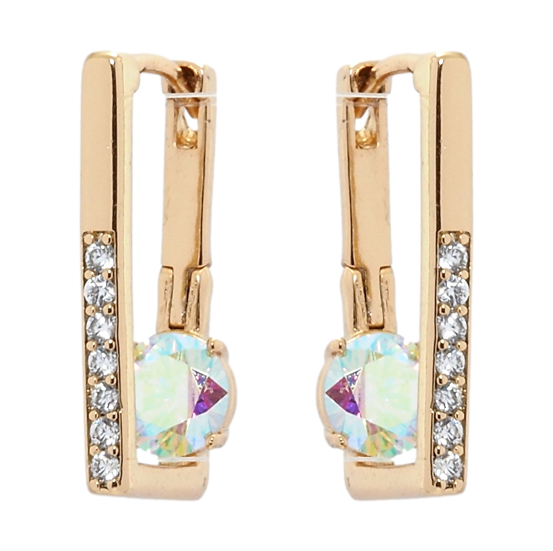 

Серьги Xuping Позолота 18K колечки "Прямоугольные с радужными фианитами и дорожкой циркония"