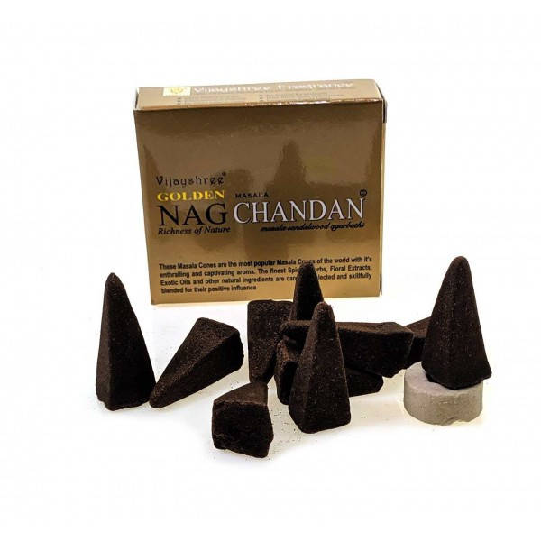 

Натуральные благовония конусы Сандал Golden Nag Chandan Vijayshree 10 шт