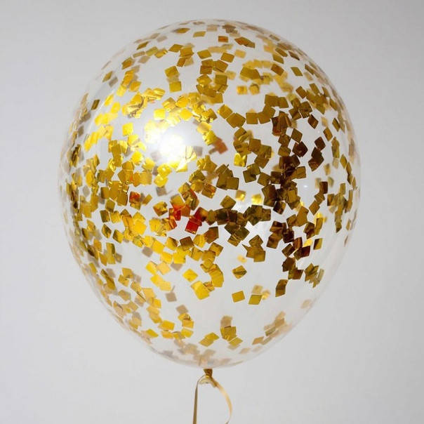 

Латексный шар 12"(30см) прозрачный с конфетти квадратики золото
