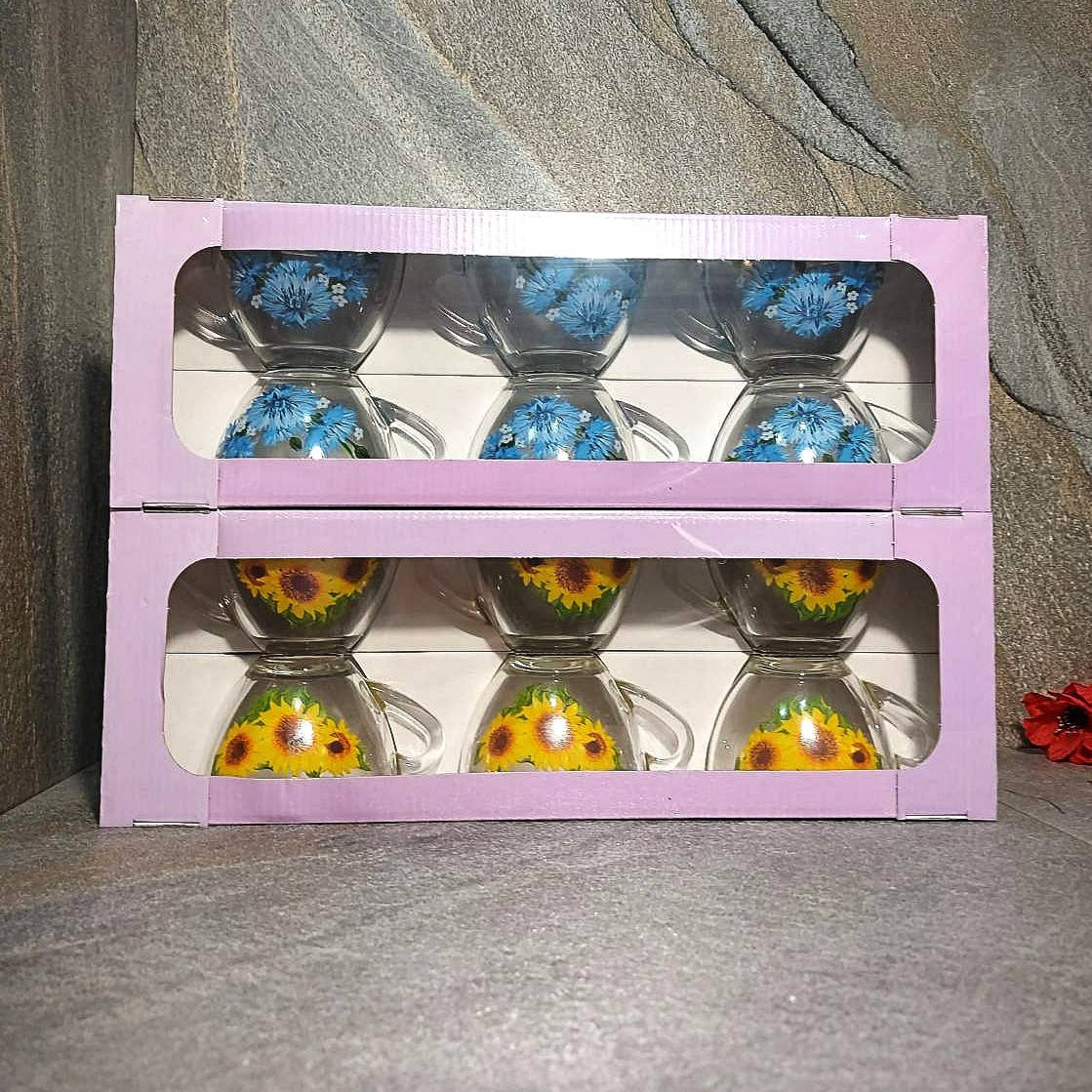 

Набор стеклянных чашек с цветочным рисунком ОСЗ Прага Цветы 6 шт (8250), Прозрачный