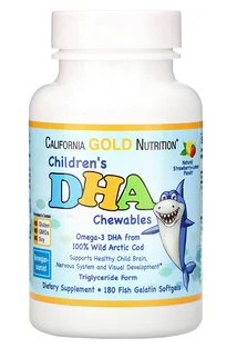 

California Gold Nutrition, ДГК для детей в форме жевательных таблеток, 100% дикая арктическая треска, со вкусо