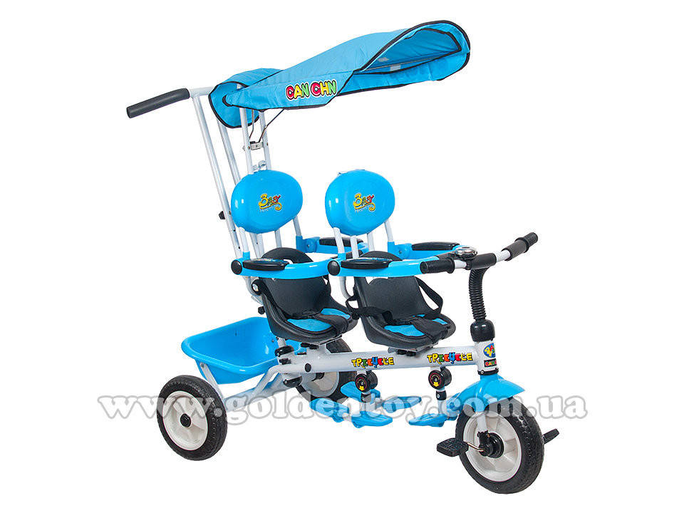 

Велосипед для двойни "Супер Трёшка" 3-х колесный 2-хместный, голубой