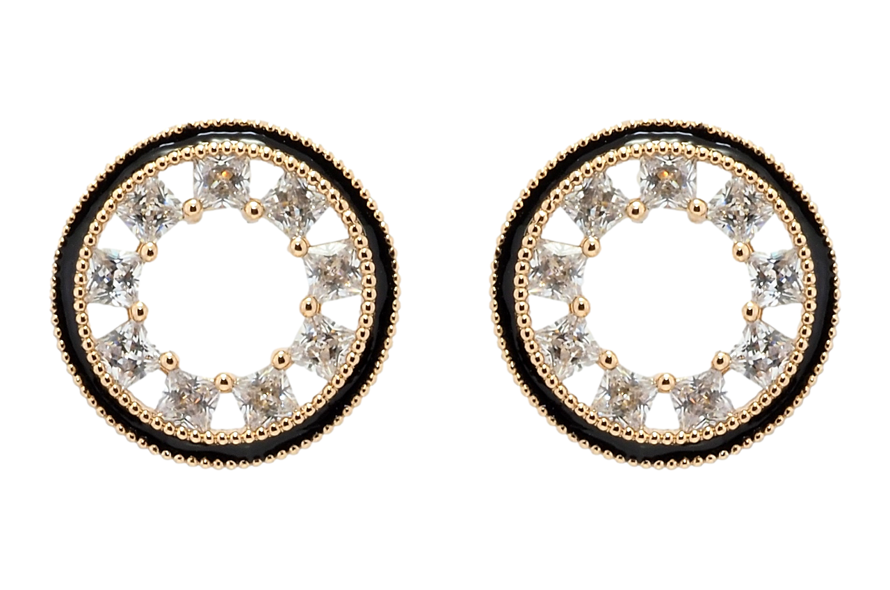 

Серьги Xuping Позолота 18K гвоздики (пусеты) "Колечки с цирконием и черной эмалью" ø 12мм