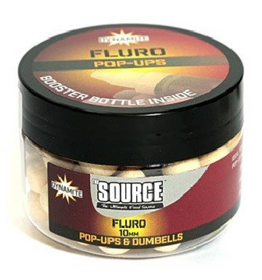 

Бойлы плавающие Dynamite Baits Source White Fluro Pop Ups + Dumbells 15.0 мм