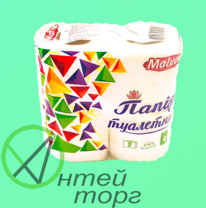 

Папір туалетний двошаровий білий "Мальвар" 4шт, Белый