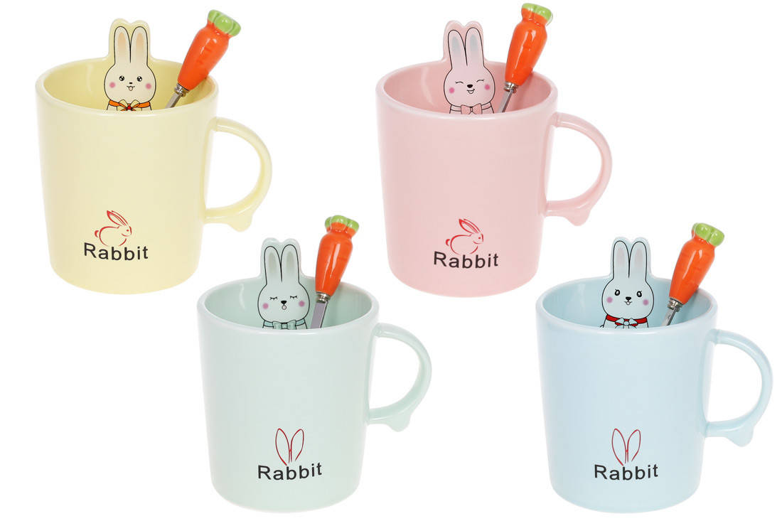 

Кружка с ложкой "Rabbit", 380мл, Разные цвета